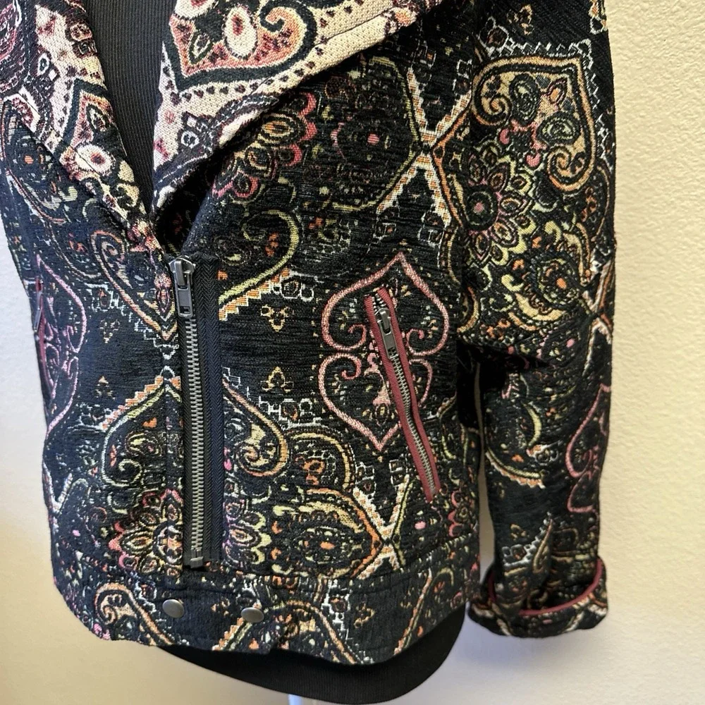 Free People Women's Small Tapestry Labyrinth Moto Jacket Bohemian‎ Hipster Chic
